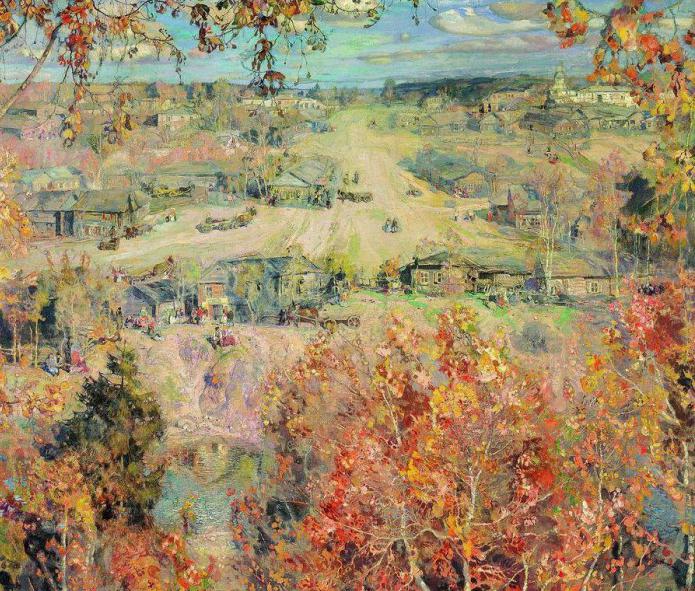 Komposition auf dem Gemälde "Goldener Herbst" - ein unverzichtbares Element des Schulprogramms
